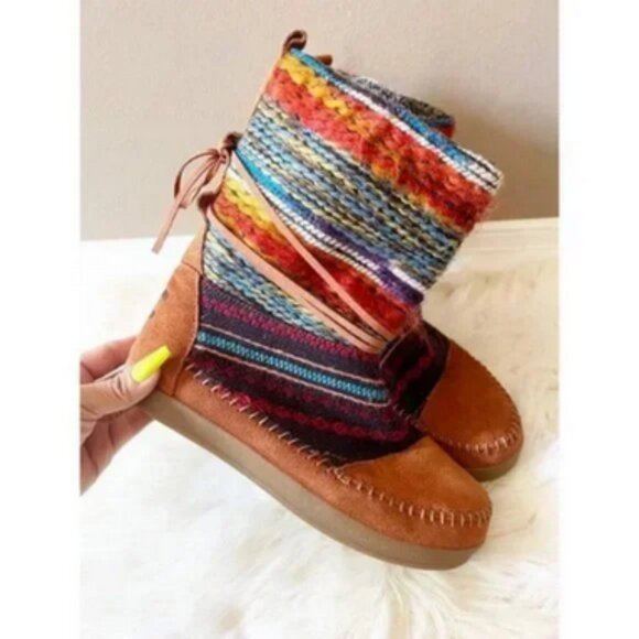 Toms Nepal cognac moccasin lace up Aztec boots size 7 - Picture 9 of 12